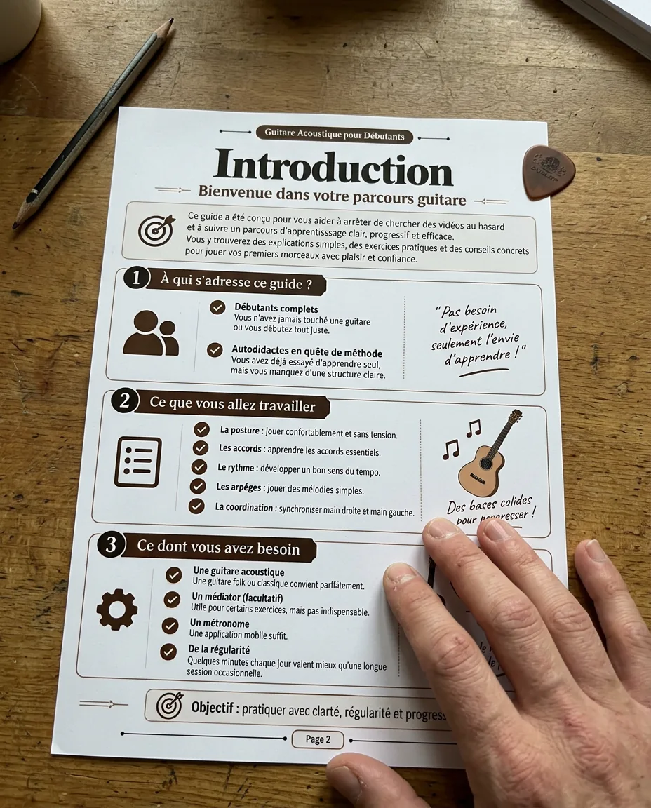Page d’introduction du guide tenue à la main