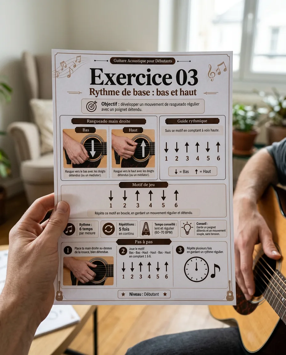 Exercice de rythme tenu près d’une guitare